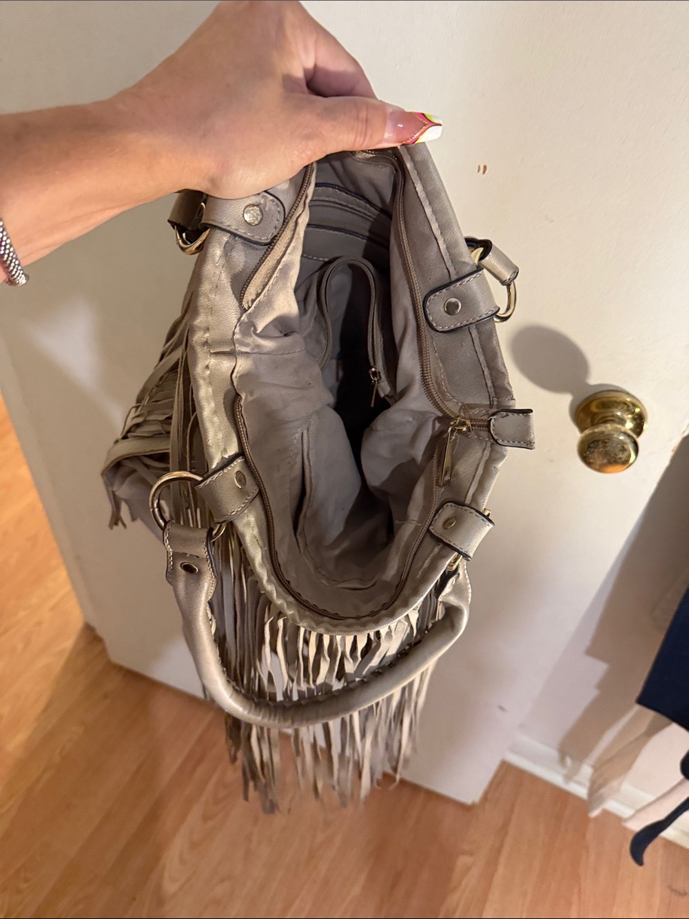 Fringe Crossbody Shoulder Bag in Taupe - Picture 8 of 12